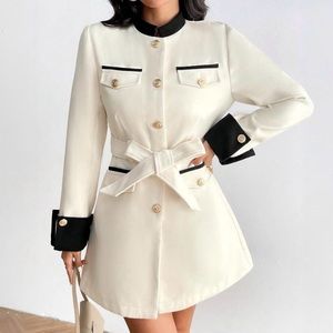 SHEIN Contrast Trim Flap Detail Belted Jacket
